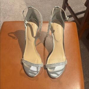 Aldo Metallic Silver Strappy Heels